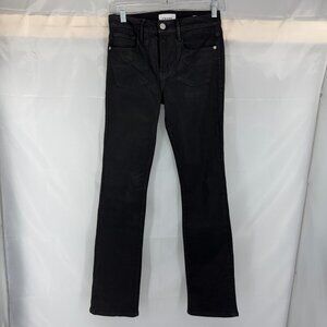 FRAME Women 25 Le Mini Boot Cut Jeans Solid Black Denim 70s Style Stretch Modern